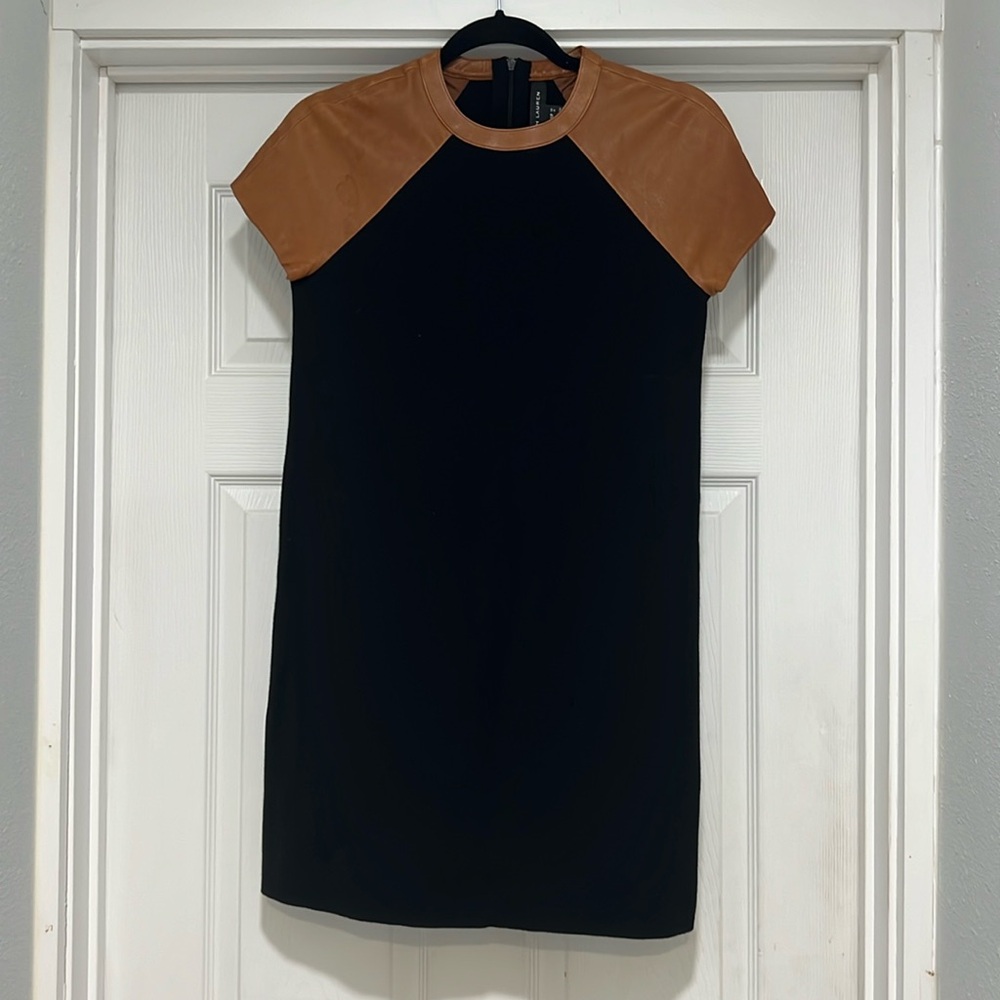 Ralph Lauren Black Label Lamb Leather/Merino Wool-Blend Dress, size SP